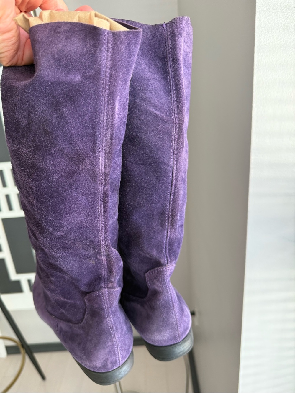 Vintage, Purple Genuine Suede Leather Slouchy Boots Size 9 - Picture 12 of 16